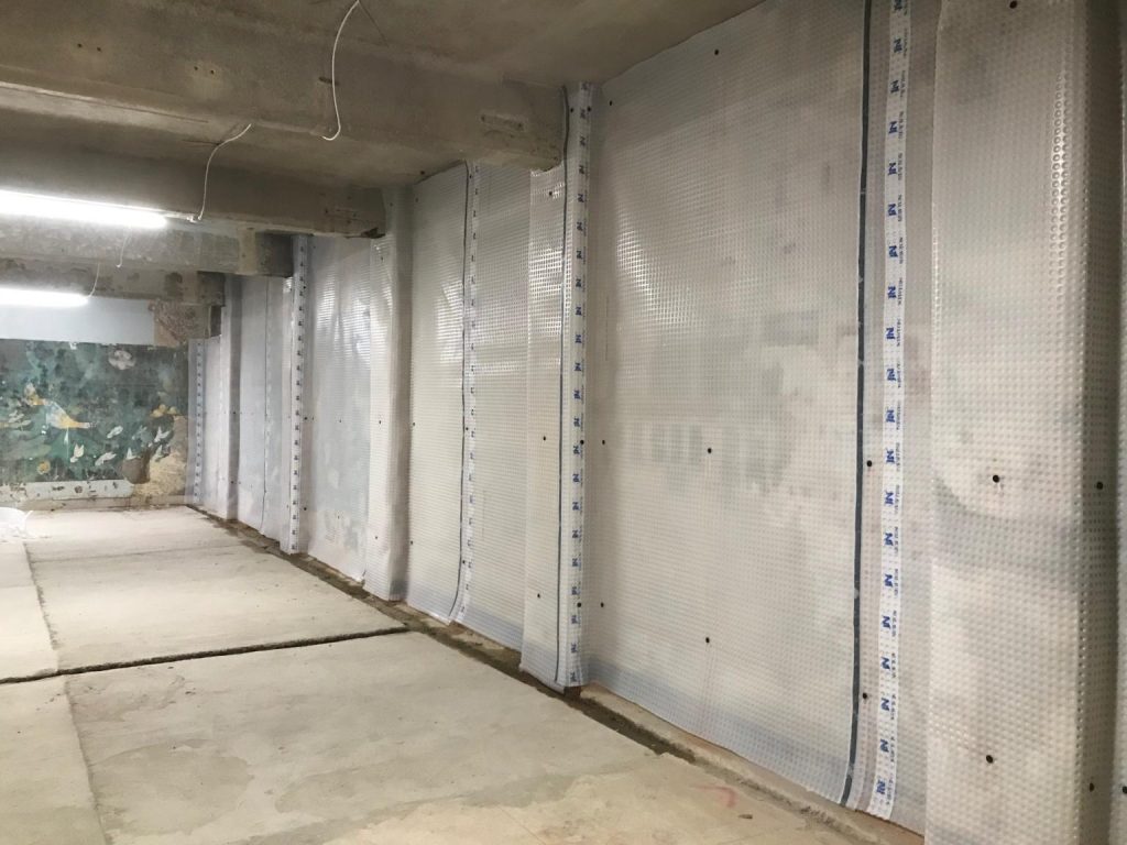 Cavity drainage waterproofing in use in London