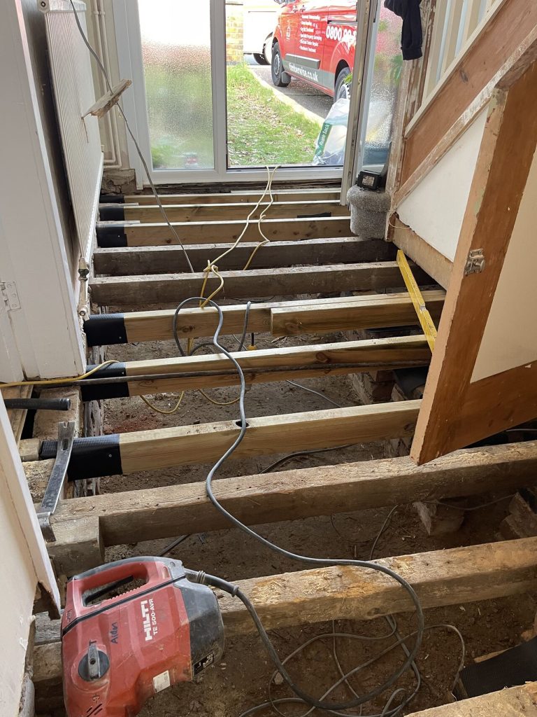 Replacement floor joists installed by Timberwise in a property in Lincoln
