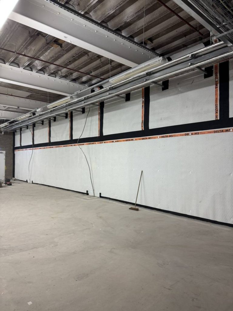 Basement waterproofing installation in a Glasgow property